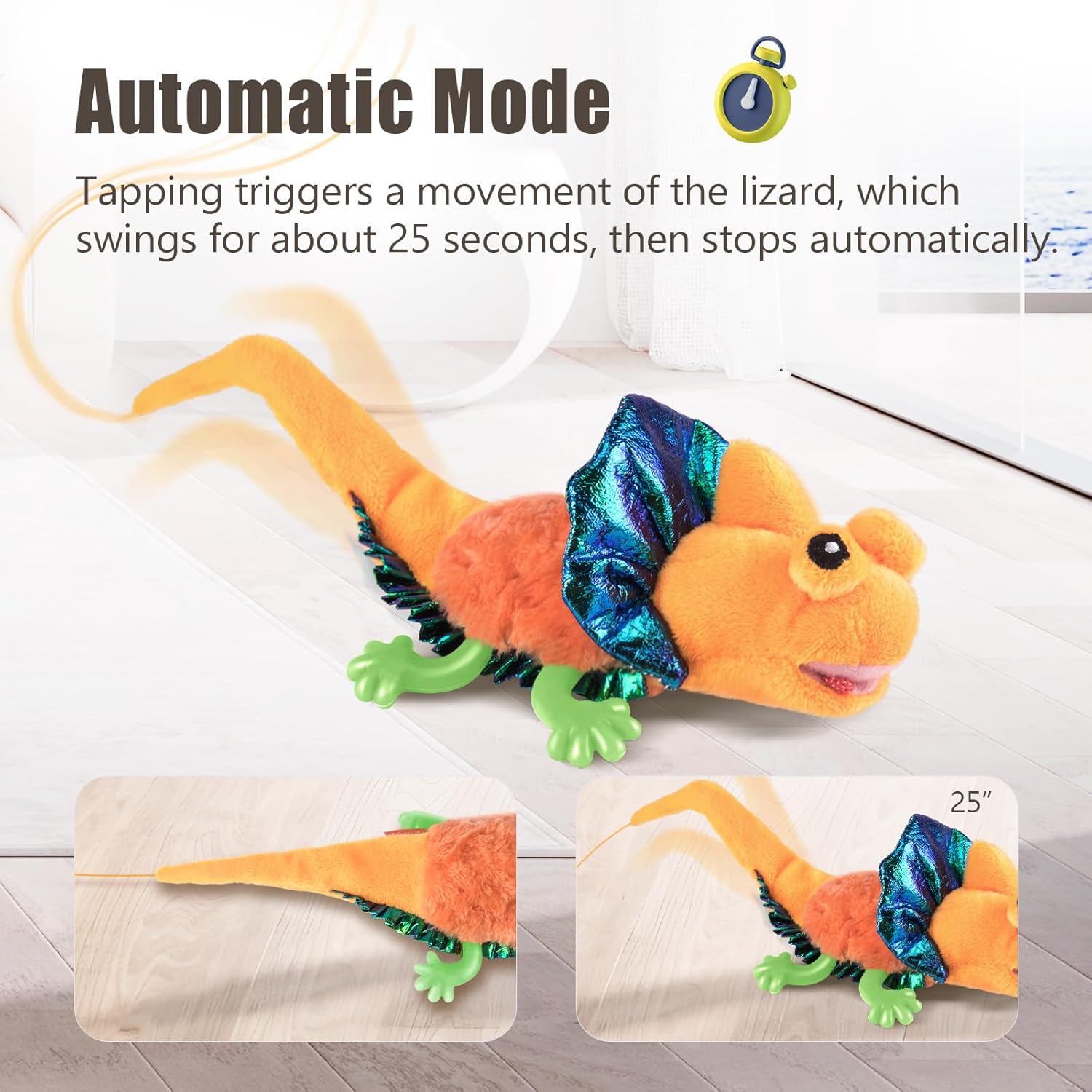 Migipaws Cat Toys, Touch Activated Flapping Chirping Lizard Kitten Toy with Catnip for Indoor Cats Kicker, Rechargeable (Orange)