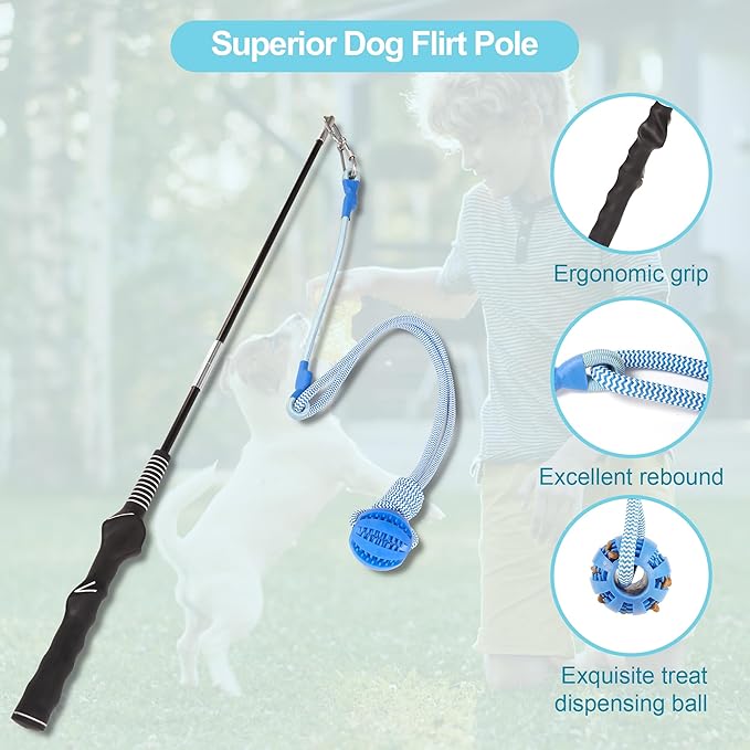Flirt Pole for Dogs, Durable Dog Flirt Pole for Large Medium & Small Dogs, Interactive Dog Pole Toy with Rubber Ball for Outdoor/Indoor, Training, Chase, Tug of War (24 & 31 inch)
