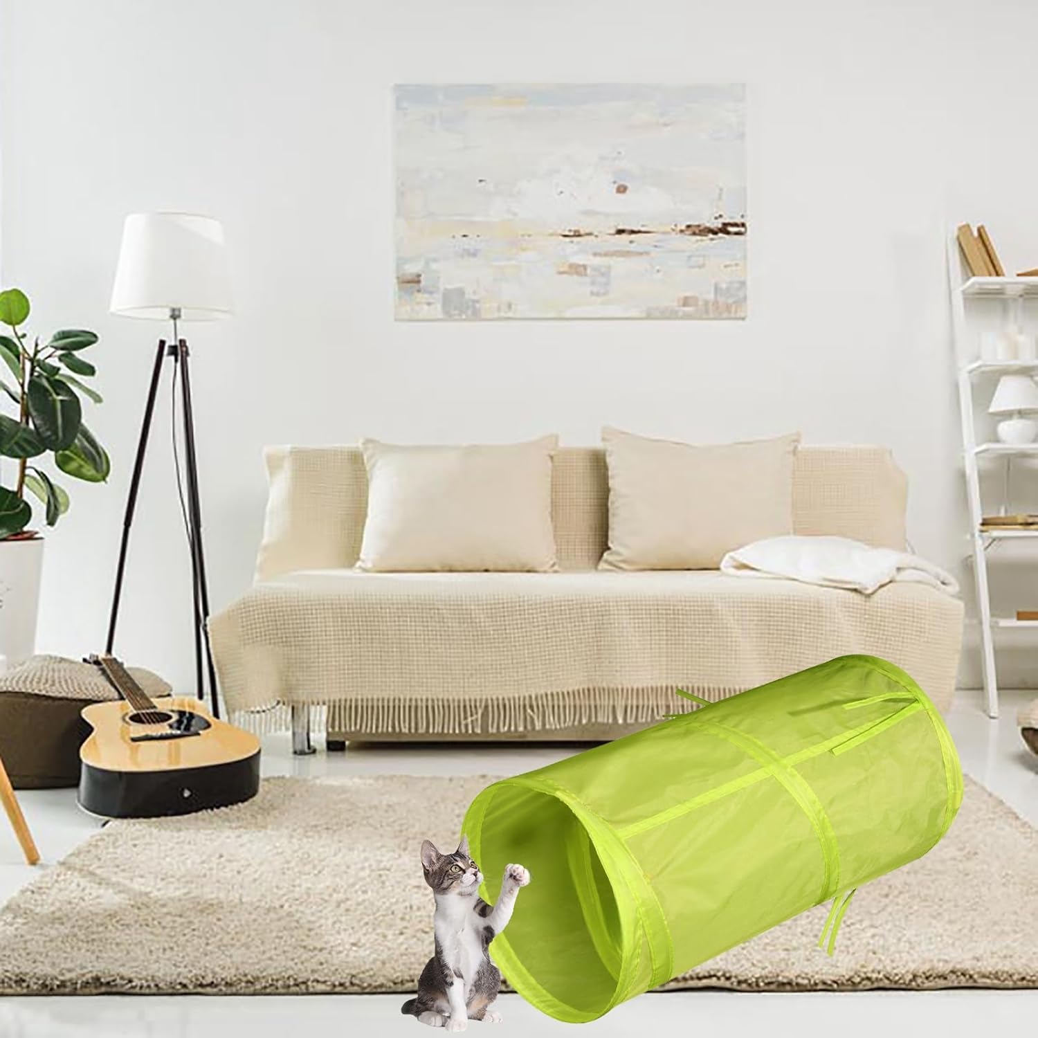 iCAGY Foldable Spiral Cat Tunnel - Indoor Toy for Small Cats, Kittens, and Rabbits - Tube for Interactive Play and Outdoor Fun - Pet Activity Toy Light Green 20" 3 Pcs