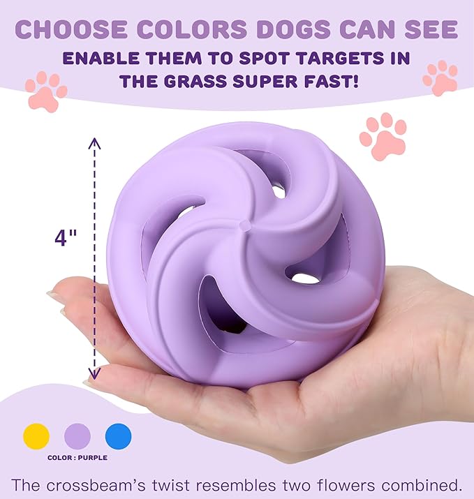 Dog Chew Toys for Aggressive Chewers,Natural Rubber/Heavy Duty Chew Toy for Fetch & Tug, Indestructible Dog Toy -Anxiety Relief &Long Lasting &Training & Dishwasher Safe, Tough Dog Toy,Purple