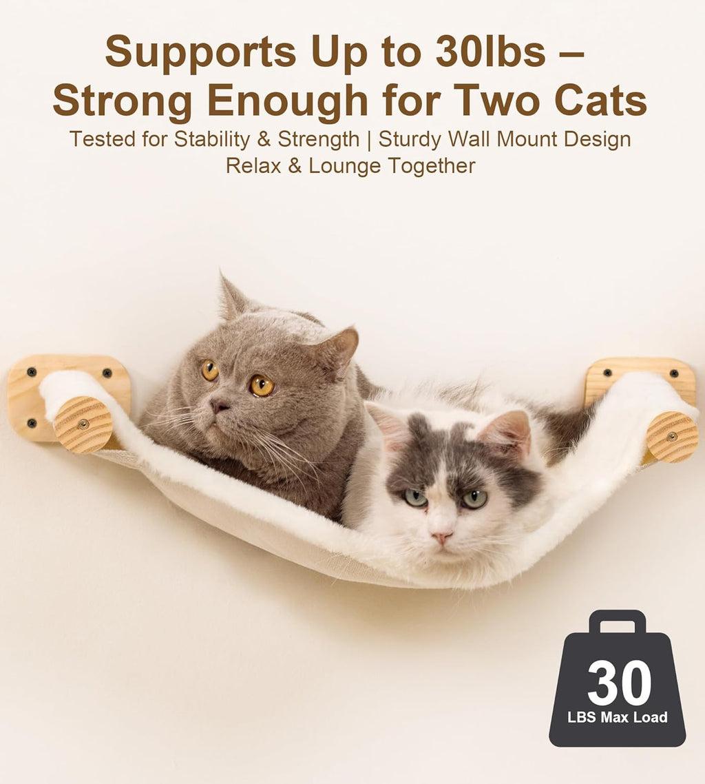 Cat Wall Hammock Shelves, Dual-Sided Cat Bed with Canvas & Plush Fabric, Wall Mounted Shelf for Large Cats, Space-Saving Perch for Lounging & Napping
