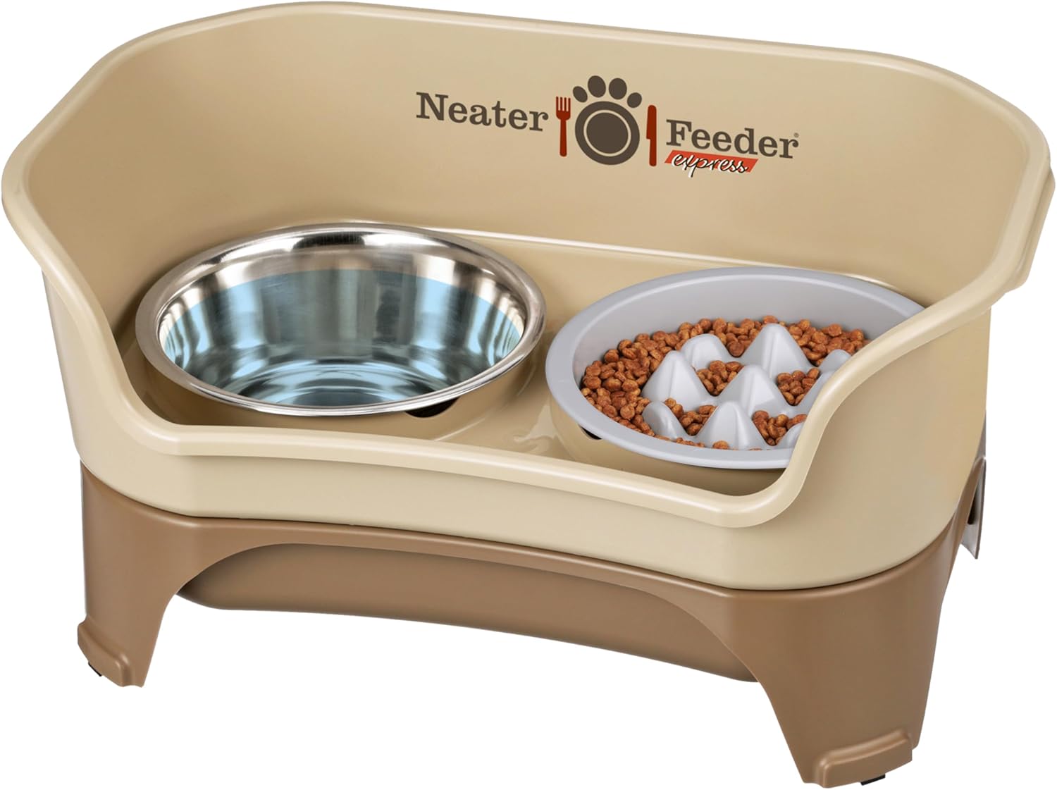 Neater Feeder Express Mess Proof Dog Bowls Elevated for Medium and Large Breed – Made in USA – No Spill Raised Slow Feeder Elevated Dog Bowl Stand, Slow Feed Food and Water Bowl Set, Cappuccino
