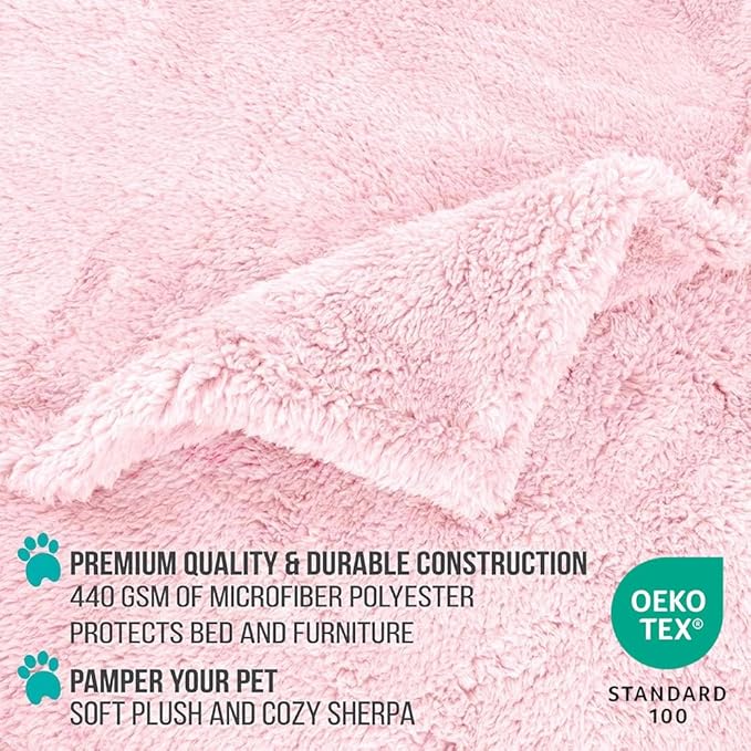 PetAmi Fluffy Waterproof Dog Blanket for Small Medium Dogs, Soft Warm Pet Sherpa Throw Pee Proof Couch Cover, Reversible Cat Puppy Bed Blanket Sofa Protector, Plush Washable Pad (Pink Blush, 24x32)