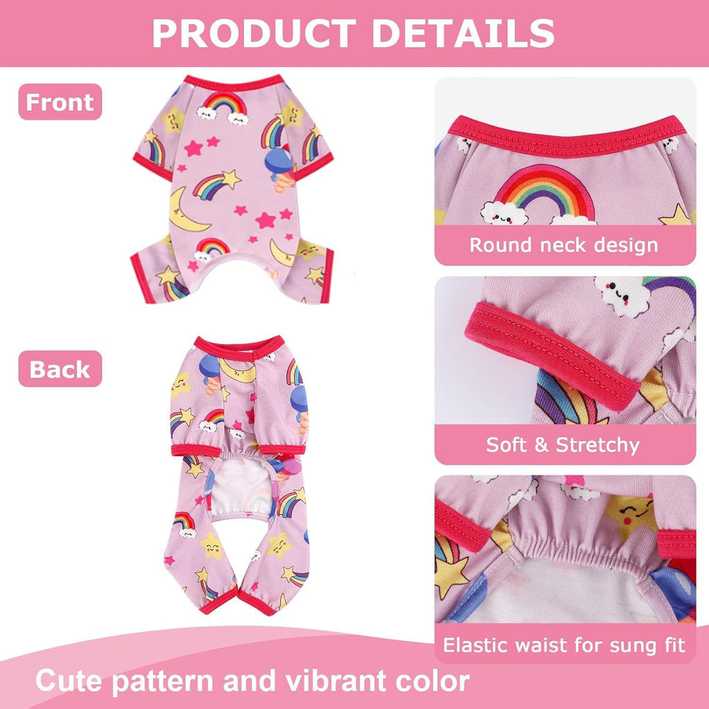 PinkBow Dog Pajamas Pjs Spring Summer Dog Clothes for Small Dogs Girl - Soft Stretchy Puppy Clothes Doggie Onesies Cat Pet Jammies Outfit (Rainbow Pink, X-Small)