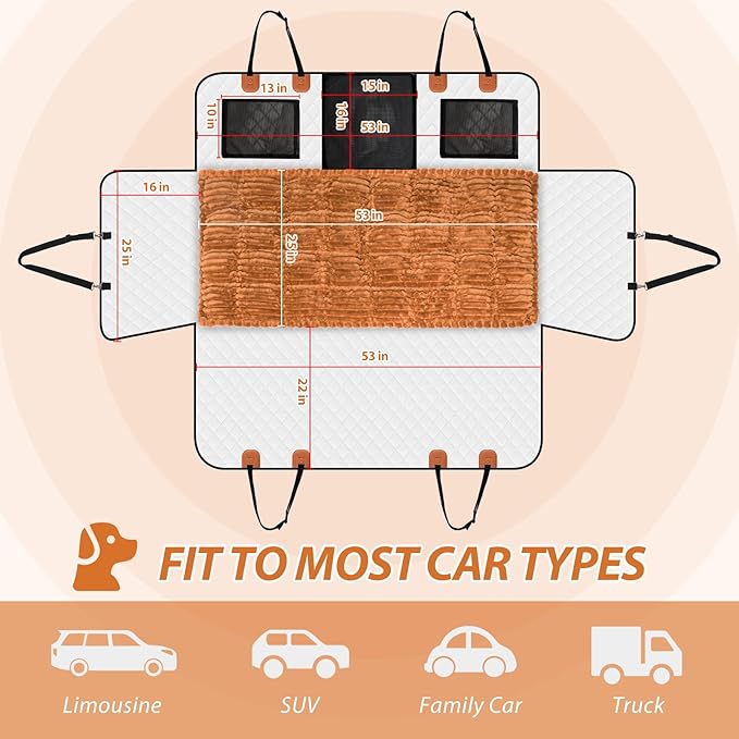 Dog Car Seat Cover Set for Back Seat, Back Seat Cover + Pet Bed Mat Perfect with Mesh Window, Hammock 600D Heavy Duty Scratch Proof Nonslip Durable Soft Back Seat Covers for Cars Trucks and SUVs