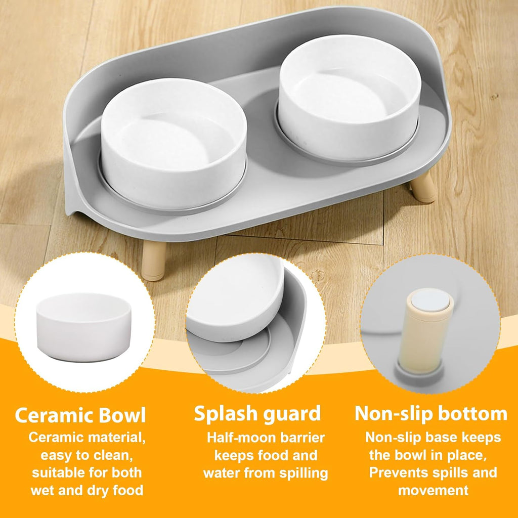 Elevated Dog Bowls Set, Ceramic Pet Food & Water Bowls with Non-Slip Stand, No Spill Design for Cats/Small Medium Dogs Gray