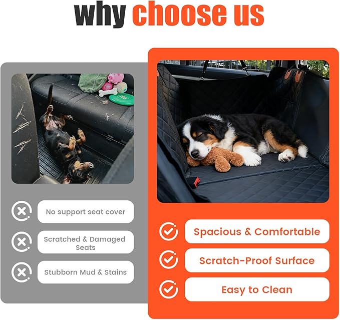 Egles Dog Car Seat Cover Backseat Protector Hard Bottom Extender Mat for Large Dogs, 600D Waterproof Scratch Proof Nonslip Quick Install with Foldable Bag, Car Bed Pet Hammock for SUV Truck