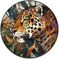 Lygond Metal Sign Tin Sign Circular Stained Glass Jaguar Tin Sig For Pet 8×8 Inches
