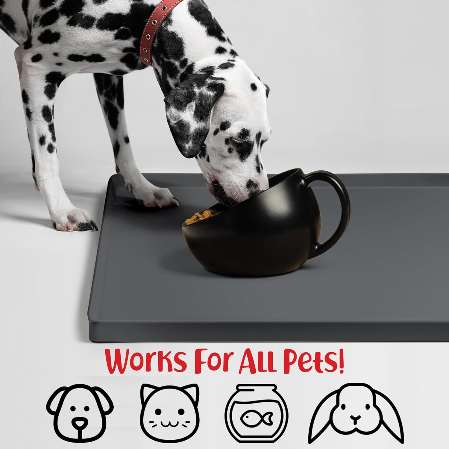 DogBuddy Dog Food Mat – Waterproof Dog Bowl Mat for Food and Water, Silicone Pet Feeding Mats for Floors, Non-Slip Placemat with High Edges for Dogs Bowls, Puppy Essentials (XXL: 32"x24", Shadow)