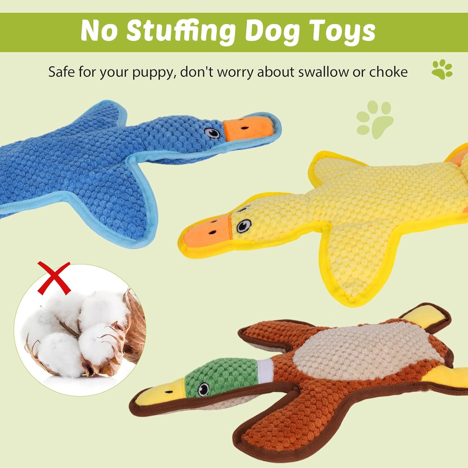 Dog Toys 3-Pack Cute Duck Shapes Puppy Toys No-Stuffing Squeaky and Crinkle Interactive Dog Chew Toy for Small to Large Breeds