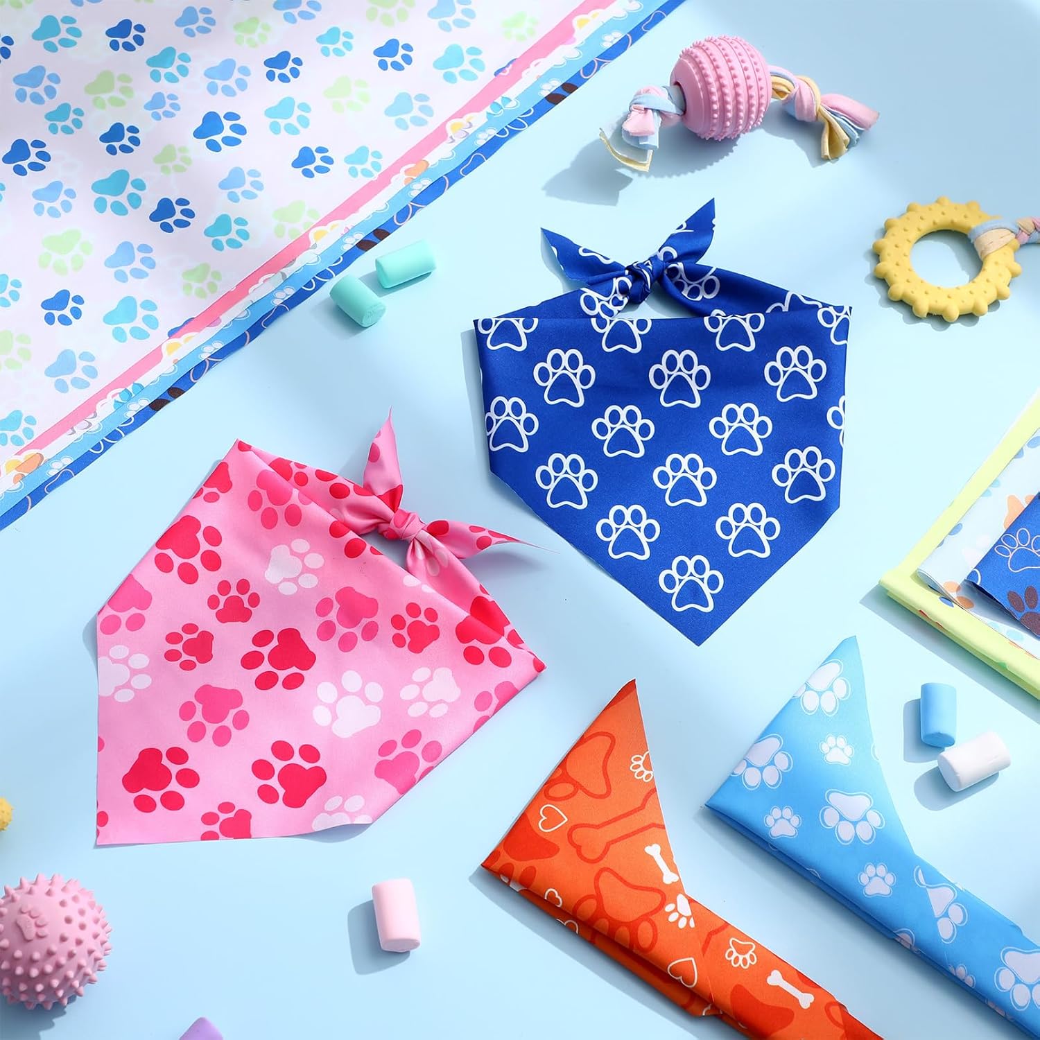 100 Pieces Paw Print Dog Bandanas Bulk Paw Bandanas for Dogs Soft Bibs Adjustable Triangle Doggie Scarves for Small Medium Large Pets Party Costume