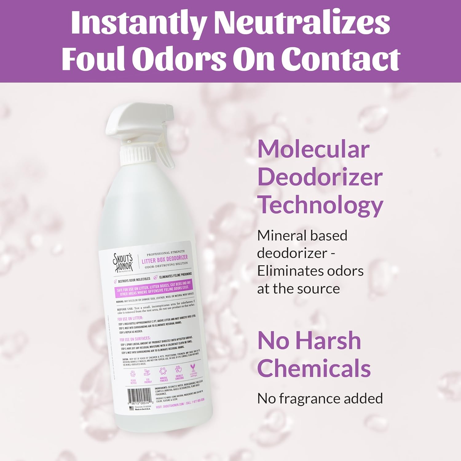 SKOUT'S HONOR Cat Litter Box Deodorizer Spray - Professional Strength, Instantly Breaks Down and Destroys Offensive Odors, Effectively Neutralizes Feline Pheromones, Eco-Friendly, Cruelty-Free, 35 oz