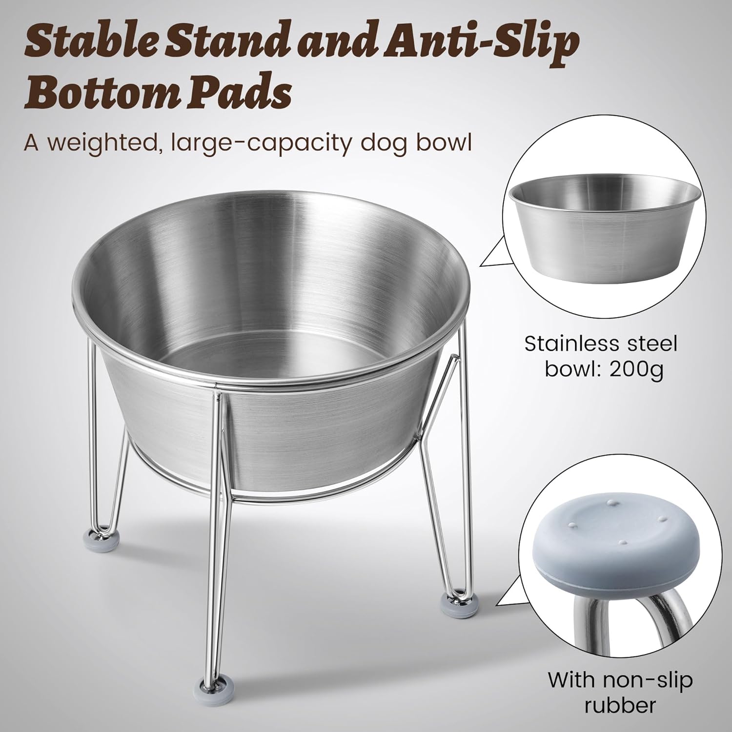 Elevated Dog Bowls for Medium&Small Dogs - Stainless Steel 48oz/6 Cups Raised Feeder with Non-Slip Base, Dual Food & Water Bowls 2-Pack