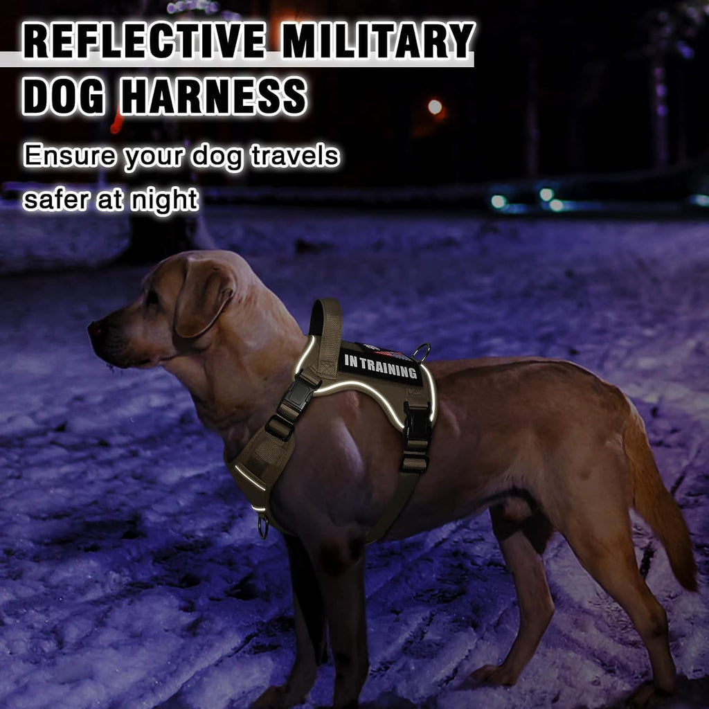 WINSEE Service Dog in Training Harness with 5 PCS Patches, Reflective Tactical Dog Vest Harness, Adjustable Soft Oxford Pet Harness with Easy Control Handle, Hook & Loop Panels for Walking Hiking