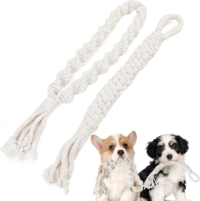 Dog Rope Toys for Small Aggressive Chewers, Tough Cotton Chew Toy, 16in Indestructible, Tug of War Dog Pull Rope Teeth Cleaning(2 pack-16Inch)
