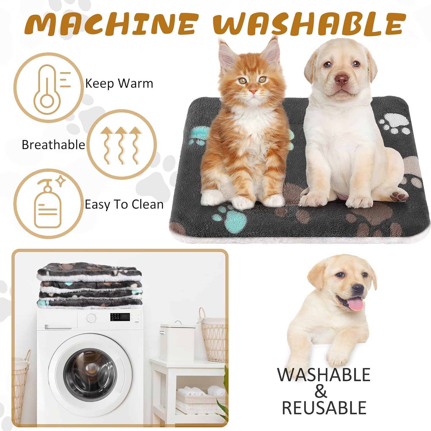 4 Pack Ultra Soft Dog Cat Bed Mat with Cute Prints Reversible Fleece Dog Crate Kennel Pad Cozy Washable Thickened Hamster Guinea Pig Pet Bed Mat for Small Animals(23 x 18 Inches,Black)