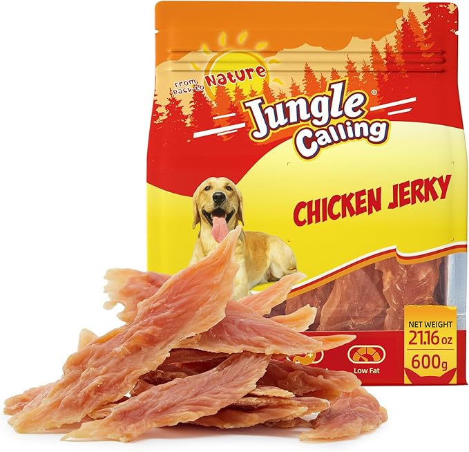 Jungle Calling Dog Treats, Chicken Jerky for Dogs, High Protein Slow Roasted Chewy Training Treats for Medium and Large Dogs, 21.2 oz