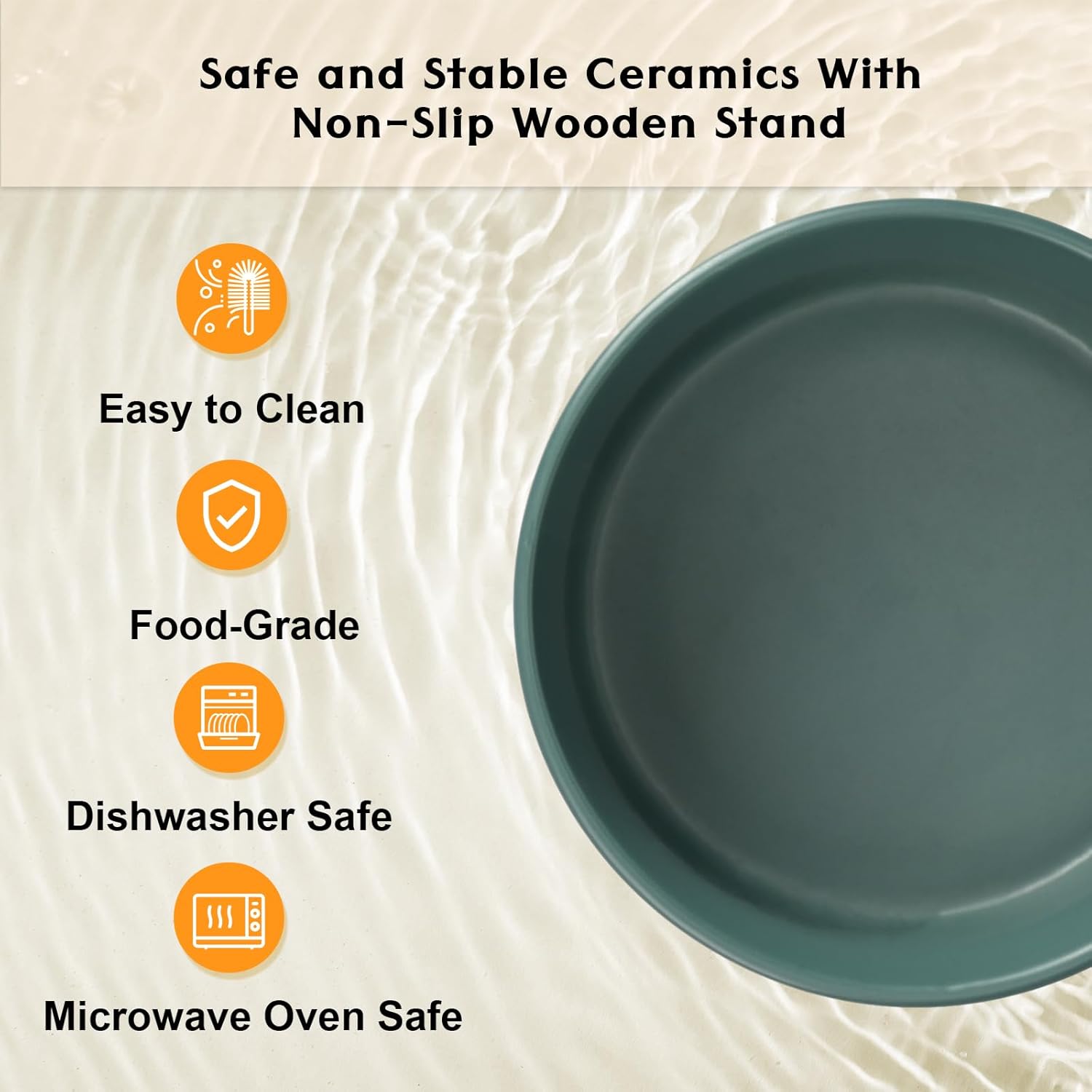 SPUNKYJUNKY Ceramic Elevated Dog Bowls 2 Pack - 8.3inch Raised Dog Bowls with Non-Slip Wooden Stand for Large Dogs Dishwasher Safe(Green,60OZ*2)