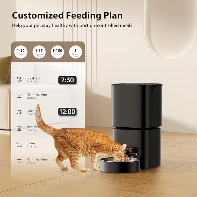 Automatic Cat Feeder, 5L/21 Cup Timed Automatic Pet Feeder, Dual Power Auto Dog Feeders, Pet Dry Food Dispenser for Cats & Small Dogs, 1-10 Meal Programmable 1-15 Portion Control Cat Feeder(Not WiFi)