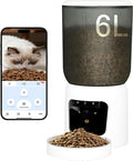 Automatic Cat Feeder with 2K Camera: Cat Food Dispenser with 6L Capacity, Container for Multiple Pet; Automatic Dog Feeder with Night Vision Support 5/2.4GHz & 2-Way Audio, Anti-Jam Design (White)