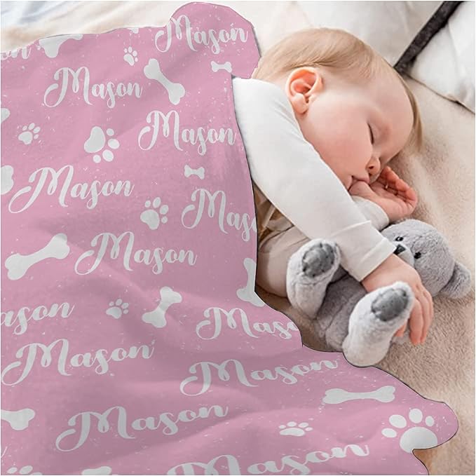 Personalized Dog Blankets Dog Paw Print Blanket Puppy Blanket - Custom Dog Blanket with Pets Name Cute Paw Print Pet Throw Puppy Fluffy Blankets 40"x30" for Small Dog