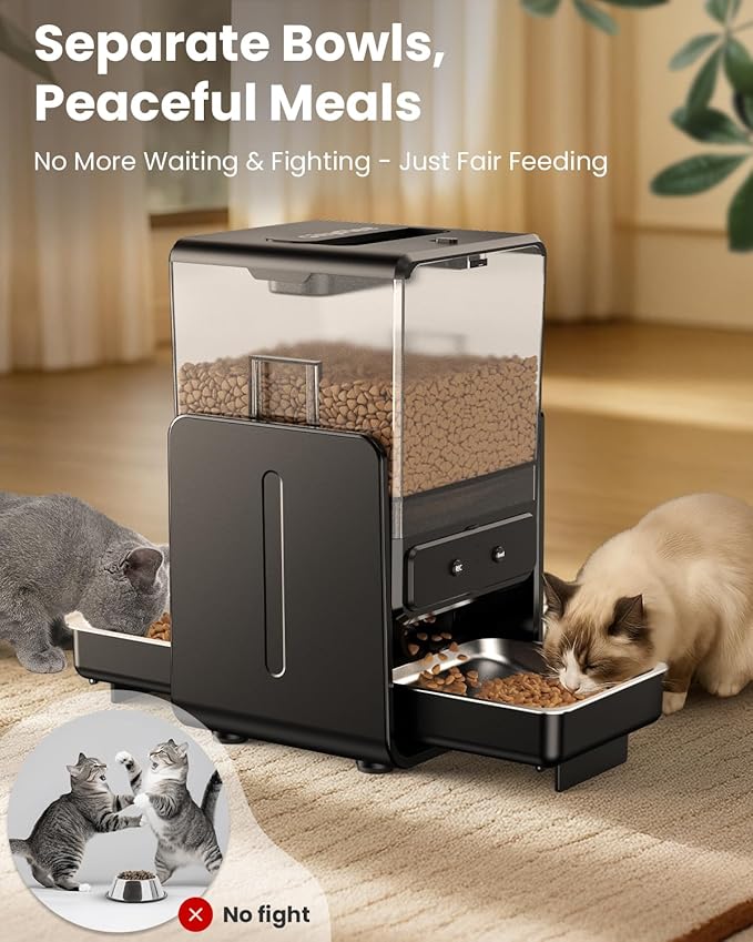 Automatic Cat Feeder with 5G WiFi for 2 Cats, Adjustable Height for Small Pets, Dual Bowls, 20 Cups/5L Dry Food Auto Pet Dispenser, Voice Record, Timed Cat Feeder with APP Control