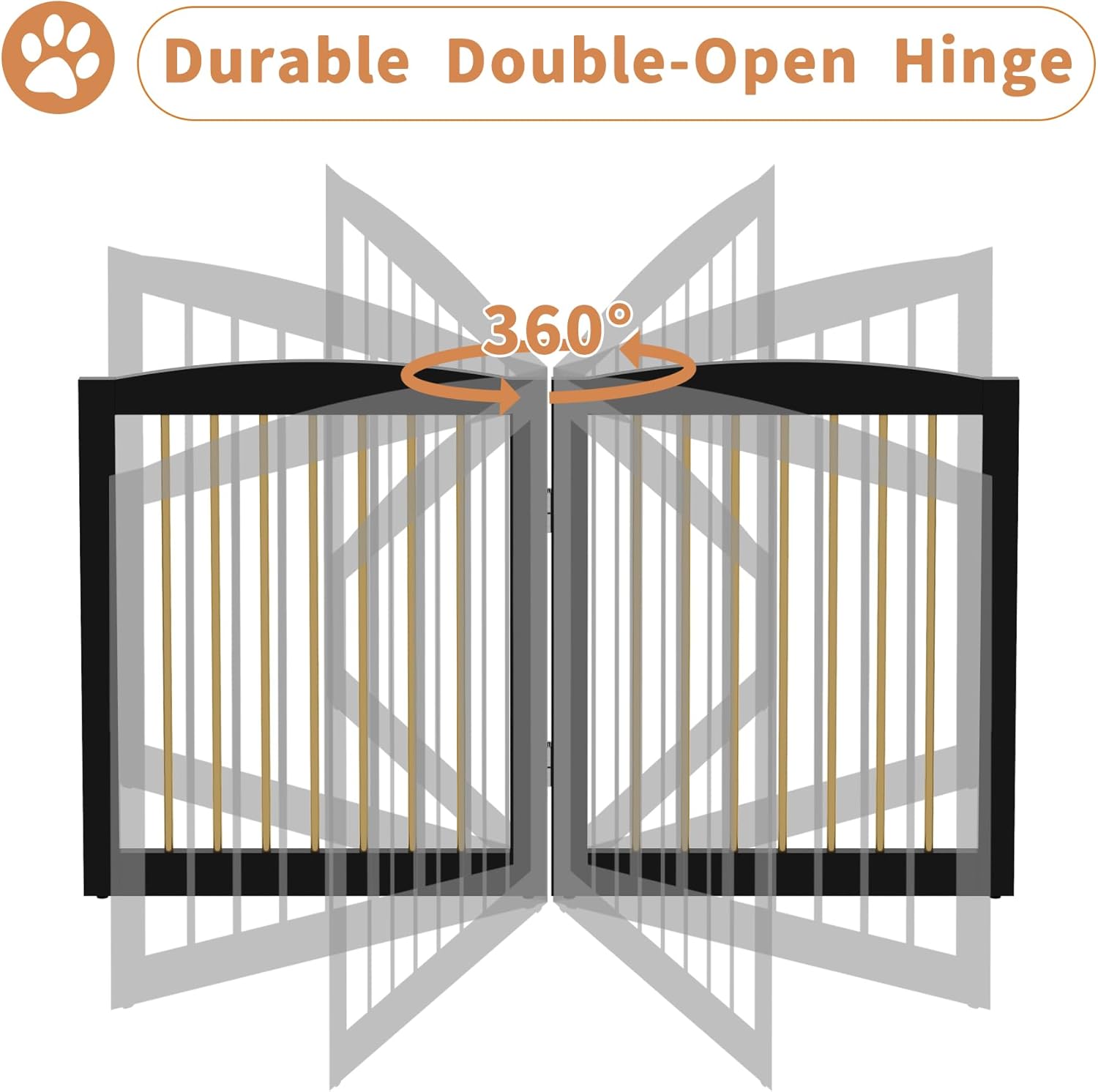 Freestanding Pet Gate for Dogs, Indoor Wooden Dog Gate for House, Foldable Dog Gate for Doorway, Stair, Step Over Pet Puppy Safety Fence Tall, 80 Inch Wide, 4 Panels 32", Black & Gold