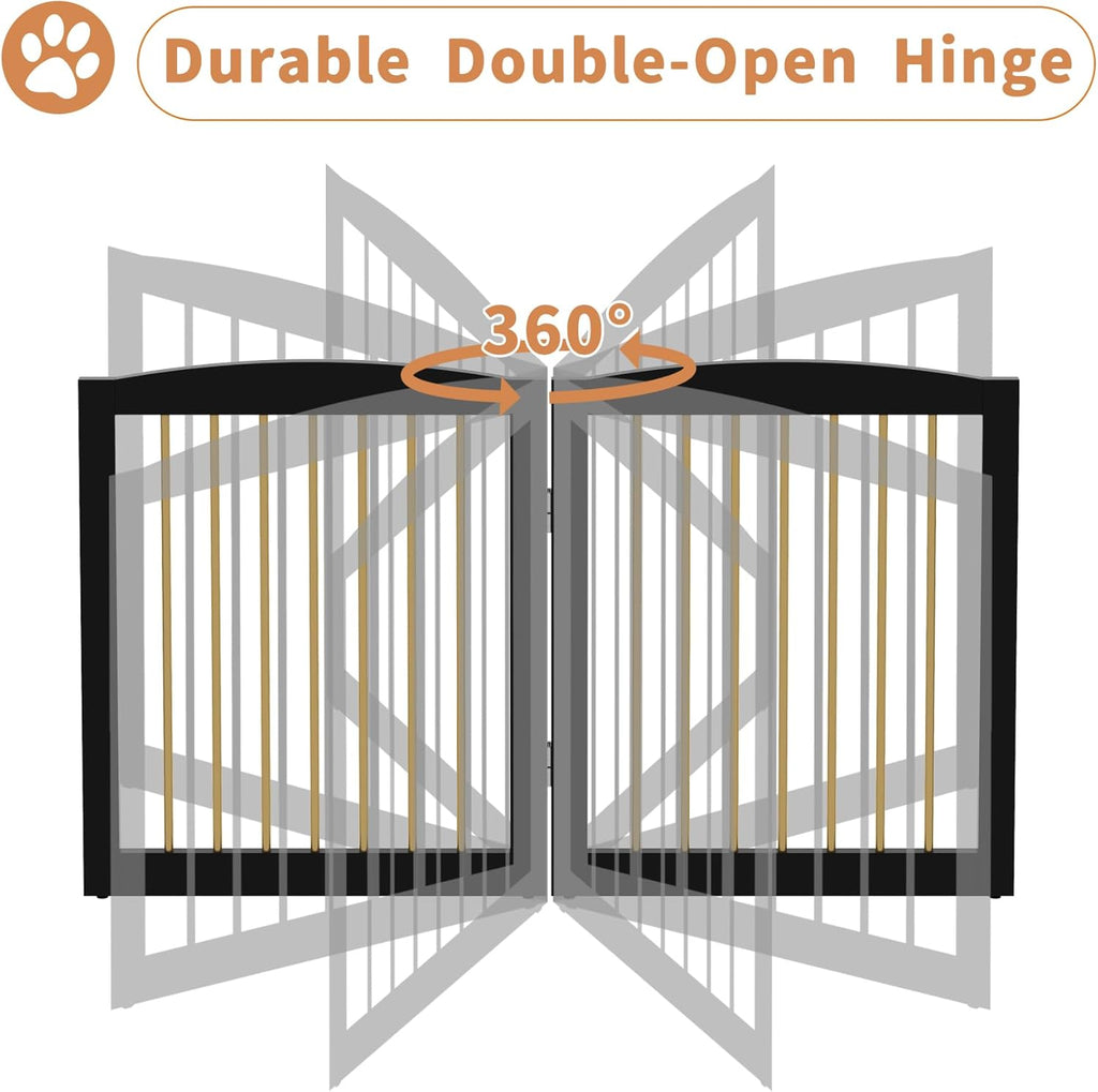 Freestanding Pet Gate for Dogs, Indoor Wooden Dog Gate for House, Extra Wide Dog gate, Foldable Dog Gate for Stair, Doorway, Hall, Support Feet Included, 120 Inch Wide, 6 Panels 32",Black&Gold