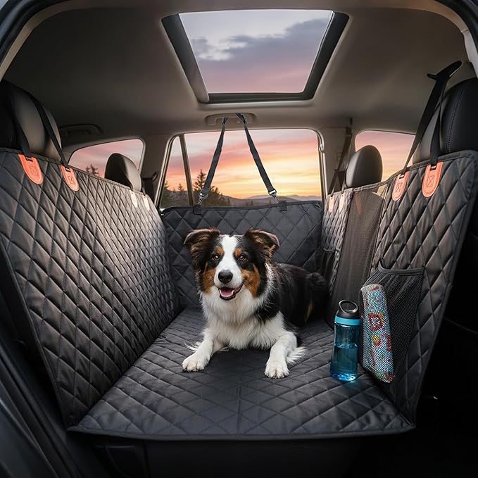 Egles Dog Car Seat Cover Backseat Protector Hard Bottom Extender Mat for Large Dogs, 600D Waterproof Scratch Proof Nonslip Quick Install with Foldable Bag, Car Bed Pet Hammock for SUV Truck
