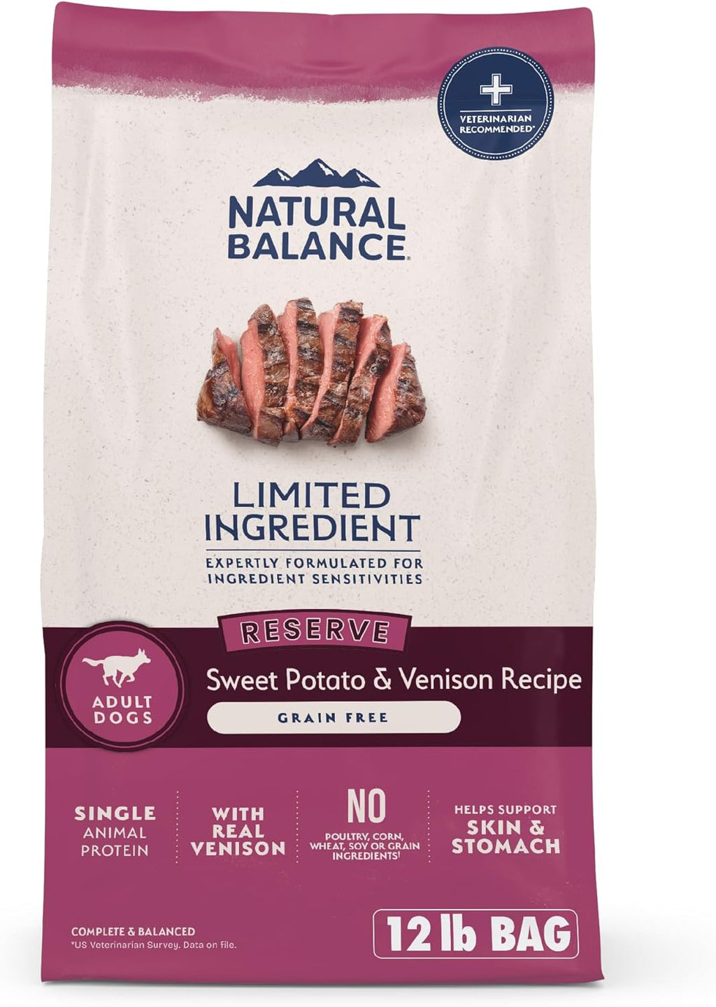 Natural Balance Limited Ingredient Adult Grain-Free Dry Dog Food, Reserve Sweet Potato & Venison Recipe, 12 Pound (Pack of 1)
