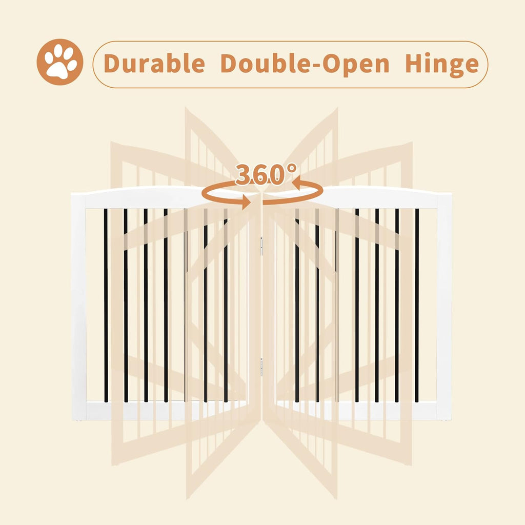 Freestanding Pet Gate for Dogs, Foldable Wooden Dog Gate for House, Indoor Pet Barrier for Stairs, Doorways, Support Feet Included, 24" Height 2 Panels, White