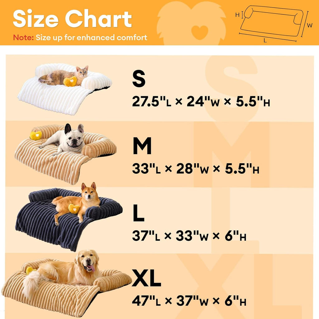 FUNNY FUZZY Pet Couch Cover for Sofa, Calming Dog Bed for Couch, Fluffy Plush Cat Bed Mat for Furniture Protector for Small Dogs and Kitten, 27×24 in, Cream White