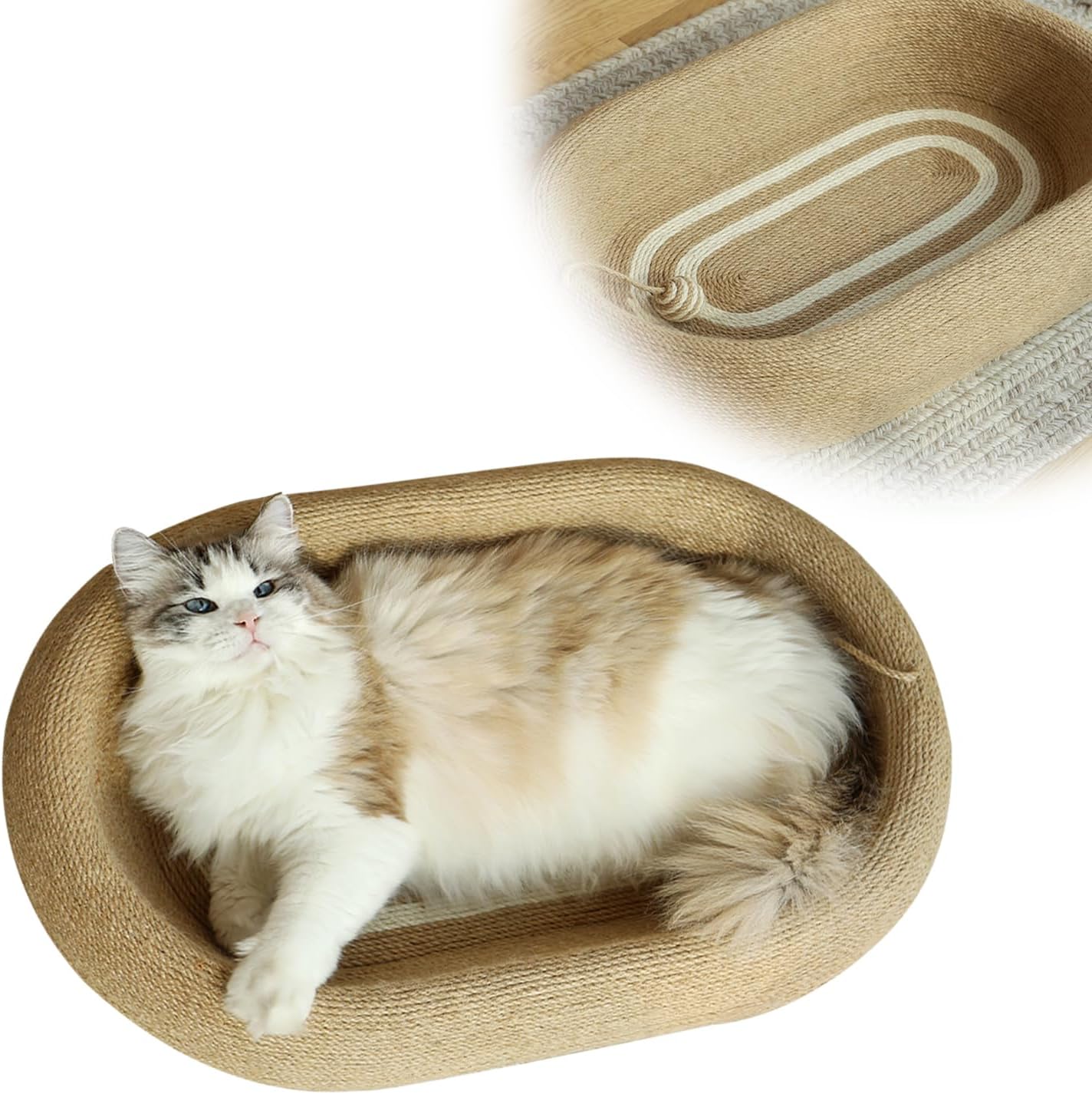 3-in-1 Sisal Scratching Board Bed, for Indoor Cats, Large Oval Cat Scratching Board, Toys for Playing and Nursing Paws (24x15x5 inches) (Large Size, Cat Bed - with Cooling Pad)