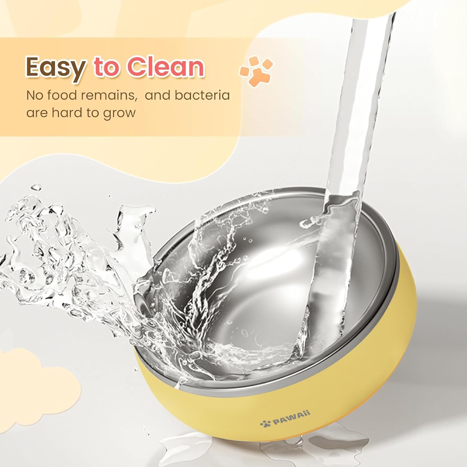 Pawaii Small Dog Bowls, 12 oz. Food Water Bowl Designed for Puppies and Cats with Non-Slip Rubber Base, Upgraded Metal Insulated, Double Stainless Steel Bowls, Cheese Yellow