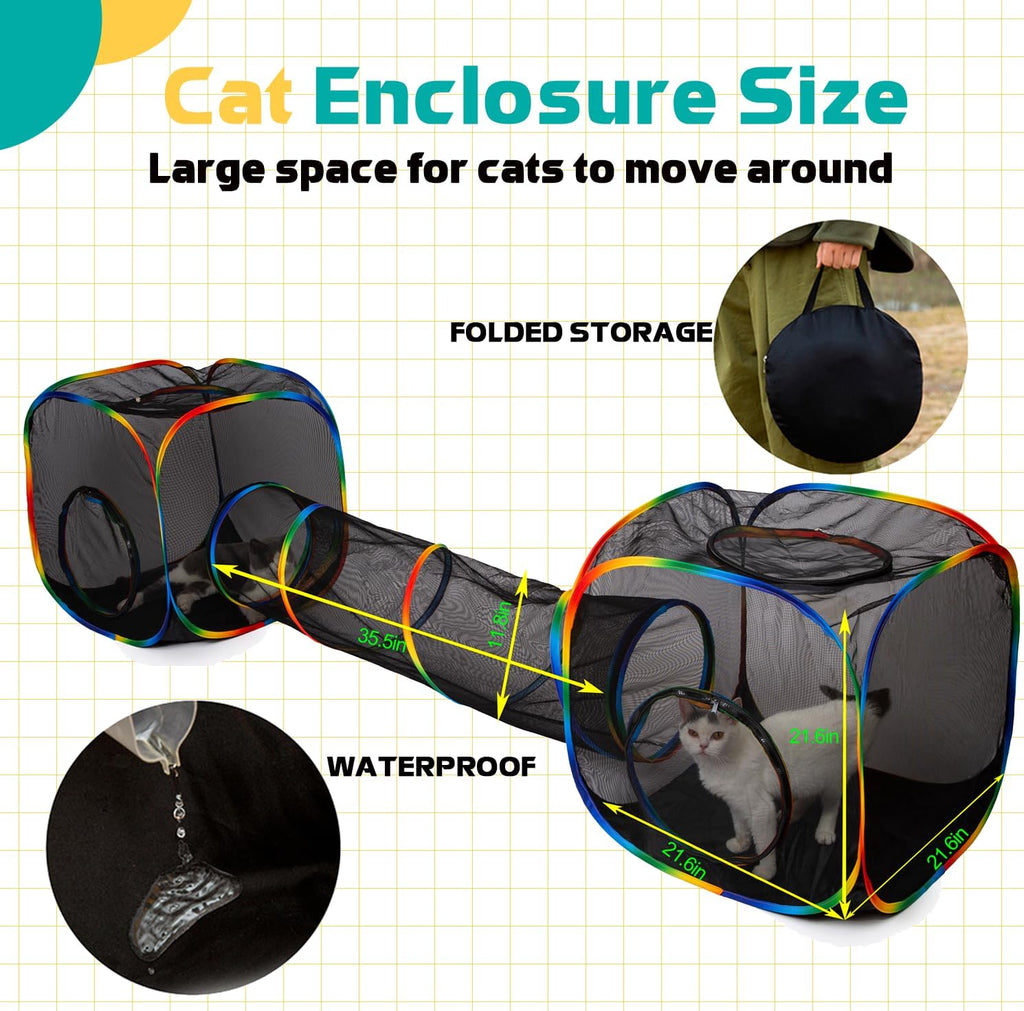 LUCKITTY Outdoor Rainbow Cat Enclosures Playground,Outside House for Indoor Cats Include Portable Tent, 2 Way with 2 Cube Tunnel, for Kitty and Small Animals,Within Storage Bag