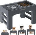 URPOWER 2-in-1 Elevated Slow Feeder with No Spill Dog Water Bowl 4 Height Adjustable Raised Bowl Stand for Small to Large Dogs, Cats & Pets