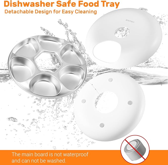 Automatic Cat Feeder for Wet Food, Stainless Steel Tray 6 Meals Dispenser with 2 Ice Packs, Programmable Timer, Rechargeable Cordless Auto Pet Feeder for Cats Small Dogs