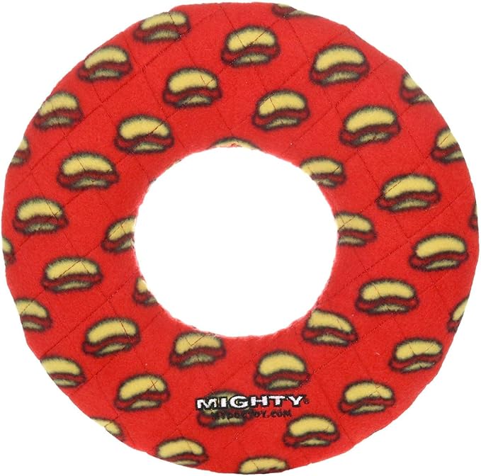 MIGHTY- NO Stuff Ring - Squeaky Plastic Core. 2-in-1 Toy. Made Durable, Strong & Tough. Interactive Play (Tug, Toss & Fetch). It Floats (Red, Large 2 Pack)