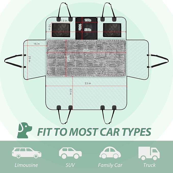Dog Car Seat Cover Set for Back Seat, Back Seat Cover + Pet Bed Mat Perfect with Mesh Window, Hammock 600D Heavy Duty Scratch Proof Nonslip Durable Soft Back Seat Covers for Cars Trucks and SUVs
