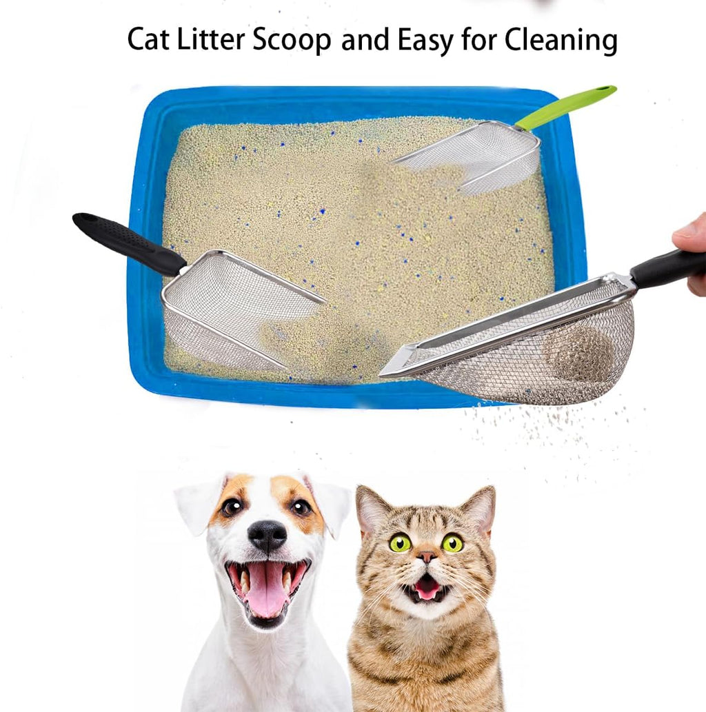 3PCS Stainless Steel Cat Litter Scoop,Litter Cleaner Corner Scoop Sand Sifter,Easy to Clean Cat Little Box, Sifting Litter Scoop Shovel for Reptile Terrarium Sand Waste