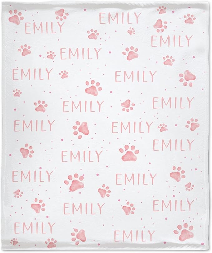 Personalized Dog Paw Print Blanket - Custom Dog Blanket with Pets Name, Cute Paw Print Pet Throw, Puppy Fluffy Blankets, L 80"x60" for Adult/Gift