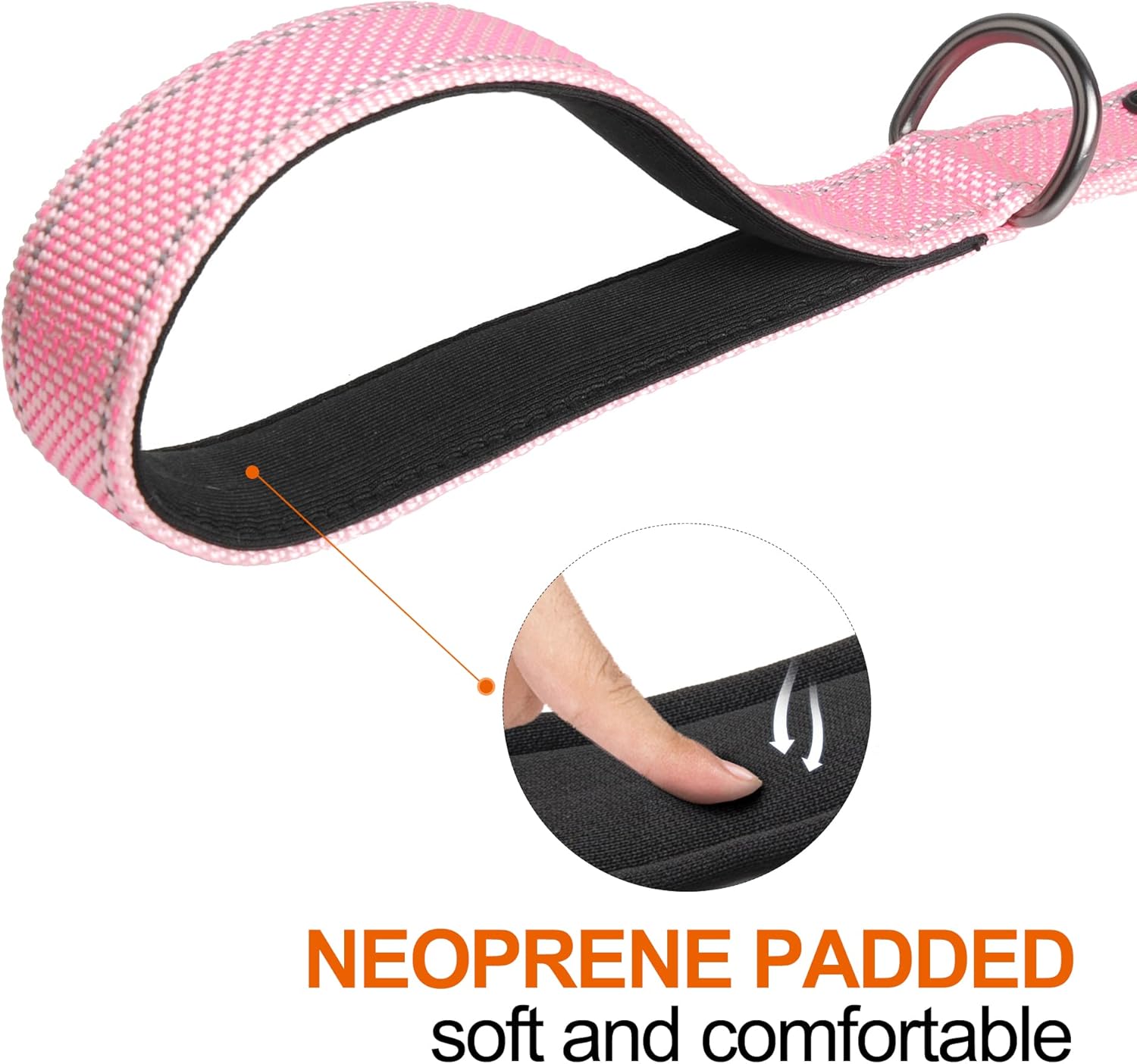 TwoEar 6FT 1IN Strong Pink Dog Leash with 2 Padded Handles, Traffic Handle Extra Control, Comfortable Soft Dual Handle, Auto Lock Hook, Reflective Walking Lead for Small Medium and Large Dogs