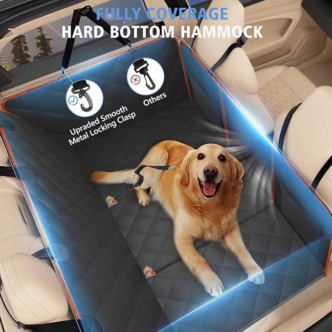 Back Seat Extender for Dogs, Dog Car Seat Cover for Back Seat Supports 420lbs, Hard Bottom Backseat Extender for Dogs, Waterproof Dog Hammock for Car, SUV, Truck Orange