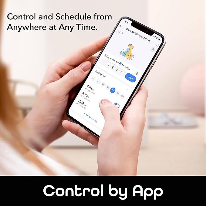 Geeni 6L Smart Pet Feeder - Automatic Cat and Dog Food Dispenser, WiFi Control, Voice Recorder, Battery Backup, Large Capacity, Portion Control - White