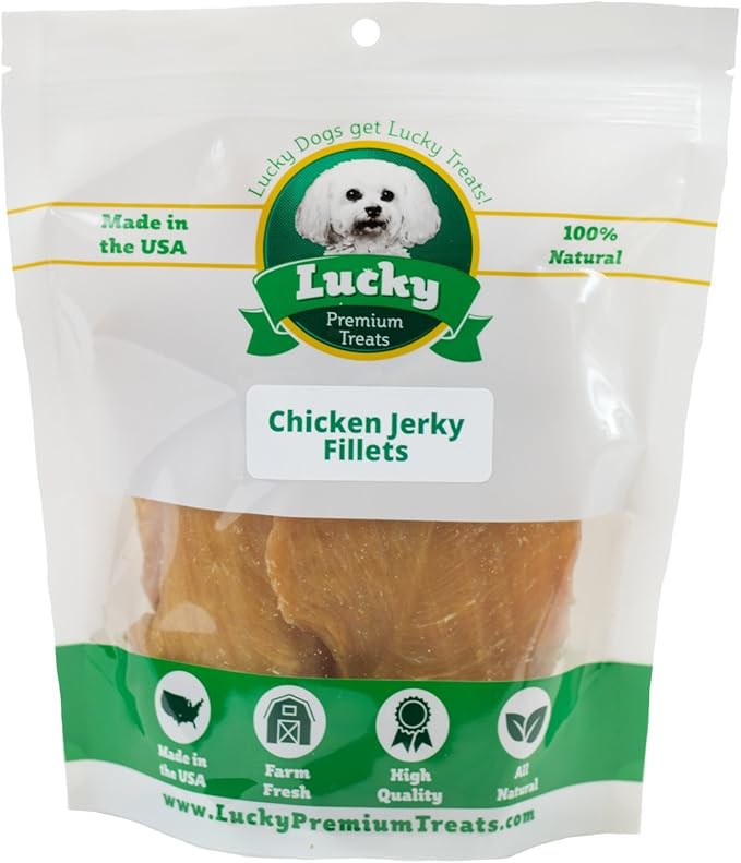 Lucky Premium Treats Chicken Jerky Fillets – Chicken Jerky Dog Treats Made with Sliced Lean Dehydrated Chicken Breast (13 oz)