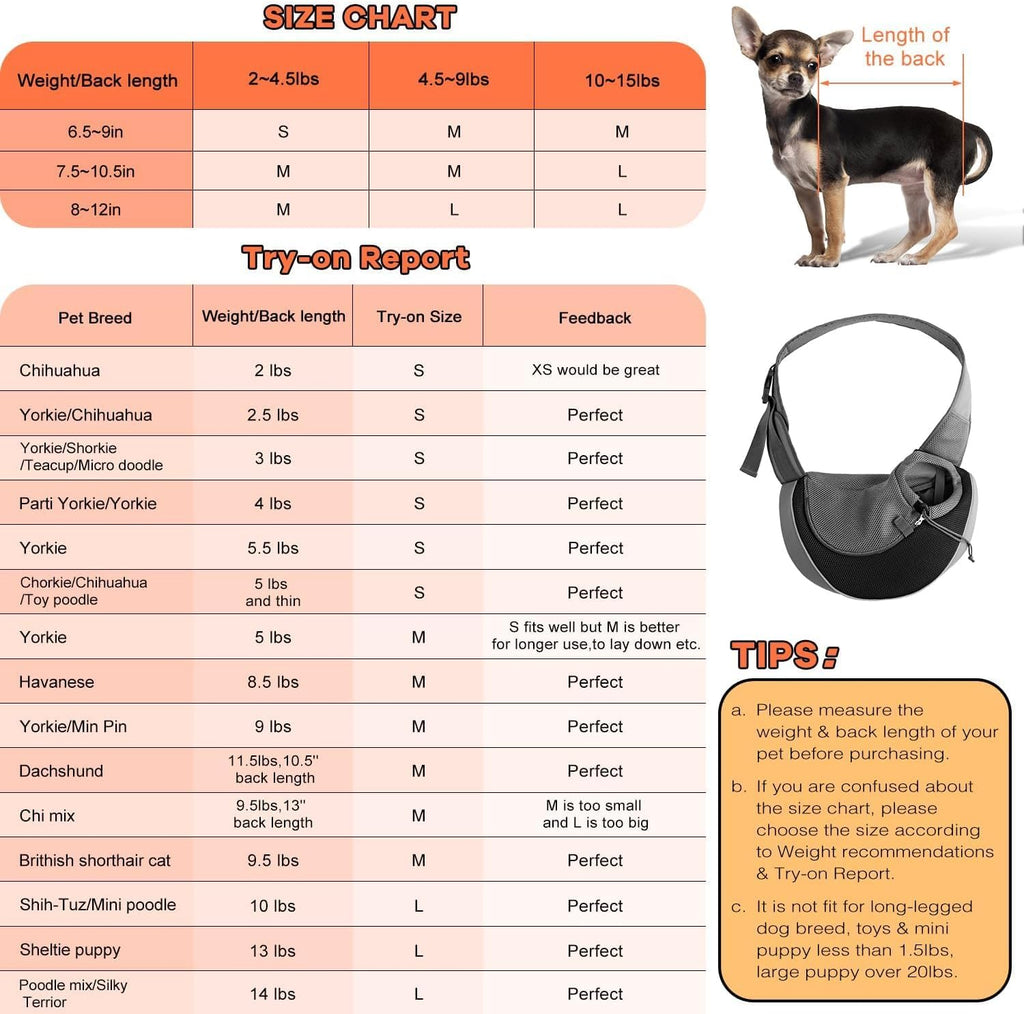 YUDODO Pet Sling Carrier for Small Dogs & Cats – Hands-Free Puppy Carrier with Safety Hook, Large Zipper Pocket, Soft Breathable Mesh, Adjustable Strap & Reflective Strip (Black 1.0 M)