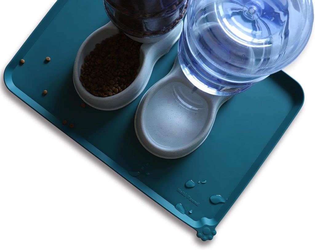 Hoki Found Large Silicone Pet Food Mats Tray - Non Slip Pet Dog Cat Bowl Mats Placemat - Dog Pet Cat Feeding Mat - Waterproof Dog Cat Food Mats -Pet Water Mats for Carpet - Sicilian Ocean