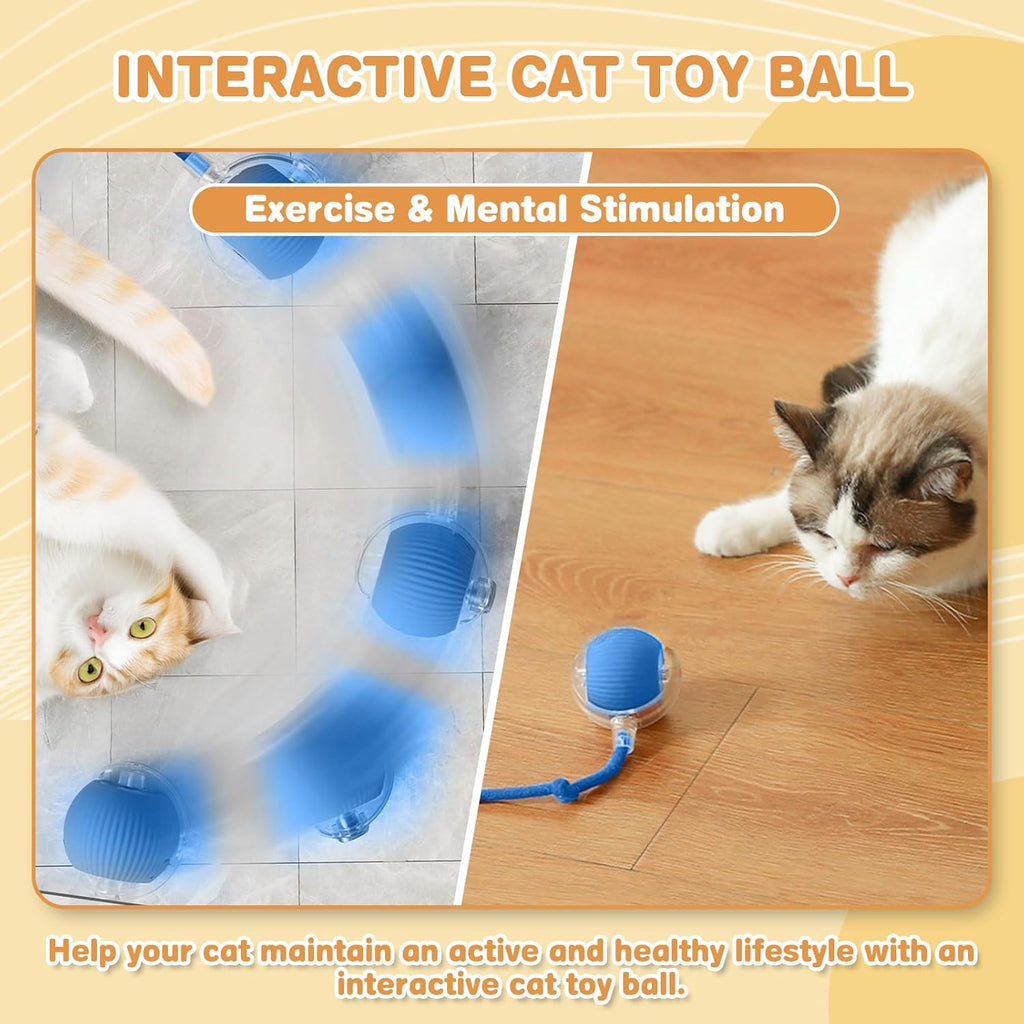 Interactive Cat Toys for Indoor Cats, Rechargeable 360° Automatic Moving Cat Toy for Bored Indoor Adult Cats, 2025 Upgraded Chase Motion Activated Kitten Toys - Blue