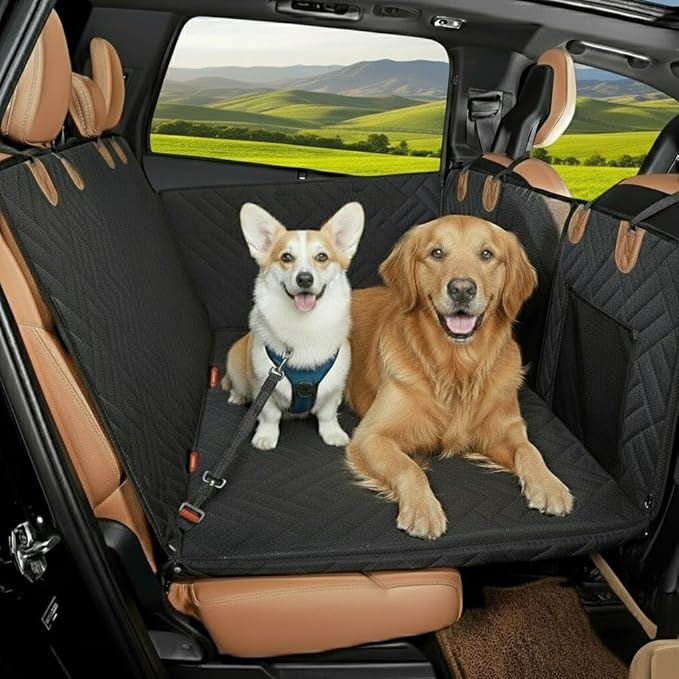 Dog Car Seat Cover with Hard Bottom - Waterproof Back Seat Protector - Universal Fit for Cars, Trucks & SUVs - Includes Door Protectors, Stable Hard Base - Protects Dogs & Seats