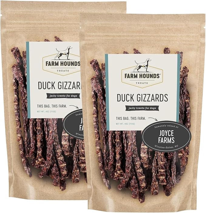 Farm Hounds - Duck Gizzards - Premium Natural Jerky for Dogs - 100% Humanely Raised Duck - Break-to-Size - Great for Training & Treats - No Added Fillers - Made in USA - 4oz - 2 Pack